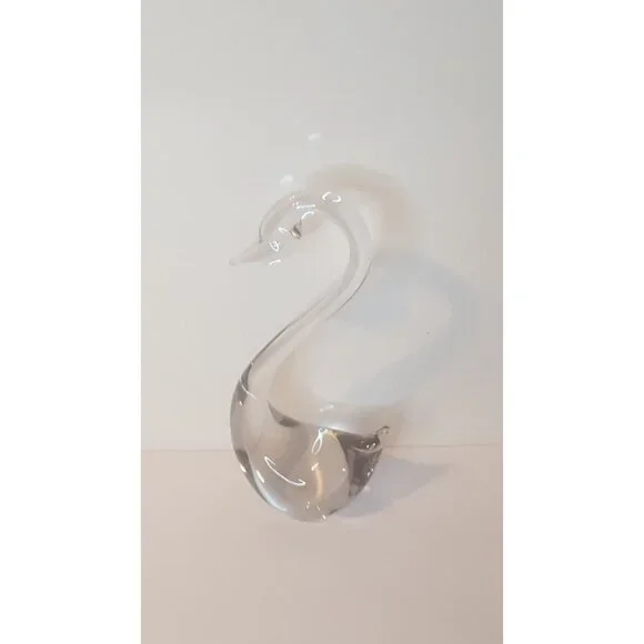 Vintage Art Glass Swan Clear Crystal Bird Figurine Figure Sculpture 8" - Picture 6 of 10